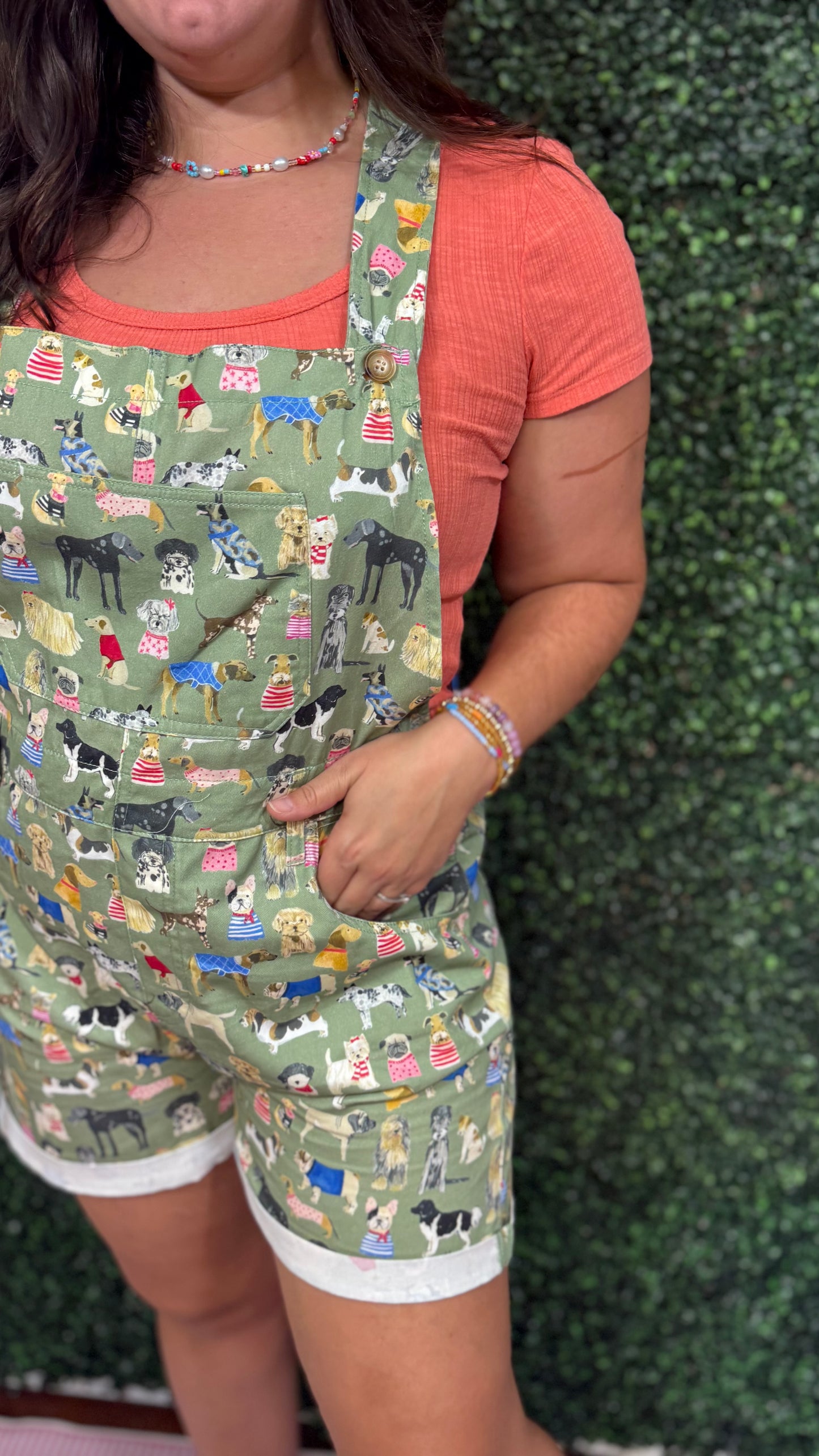 COLORFUL DOG BREEDS PRINT SHORTALLS
