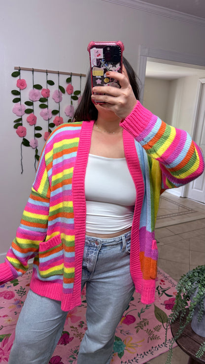 Color Pop Rainbow Stripe Cardigan