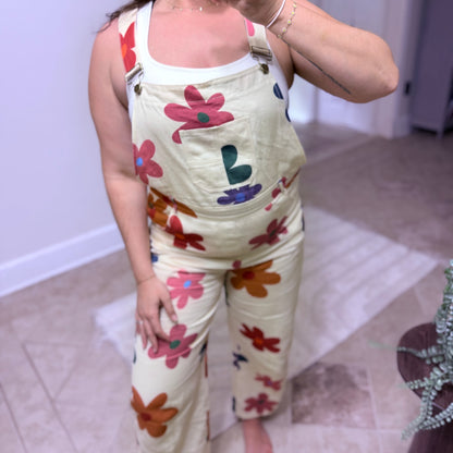 Colorful Daisy Print Overalls