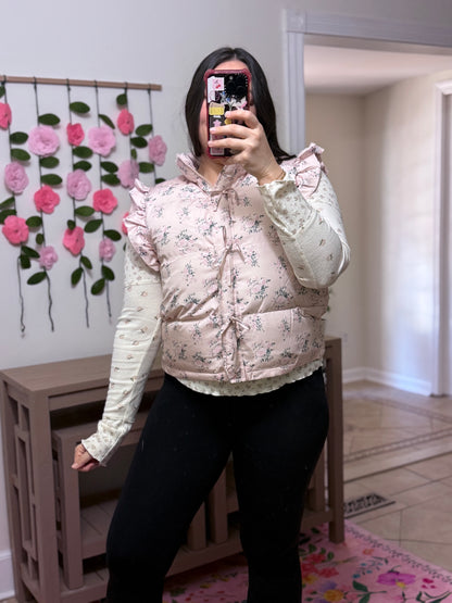 Frosted Blossom Puffer Vest
