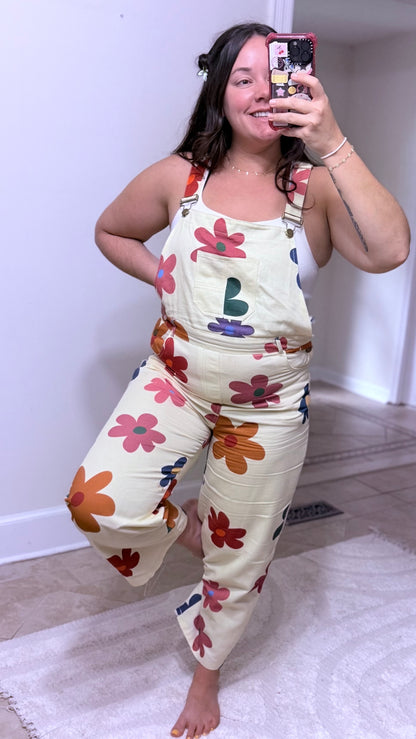 Colorful Daisy Print Overalls