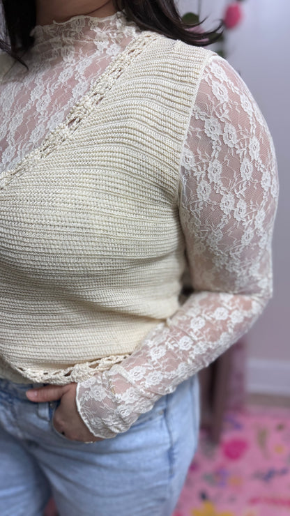 Sweetheart Lace Mock Neck Top