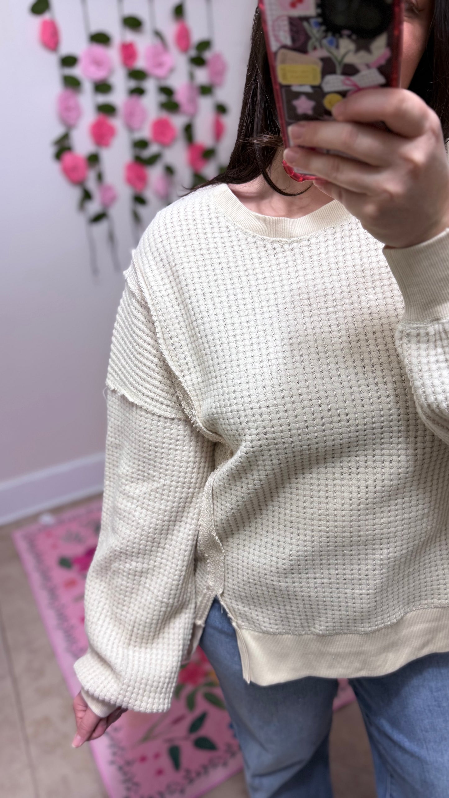 Sweet Cream Waffle Knit Pullover