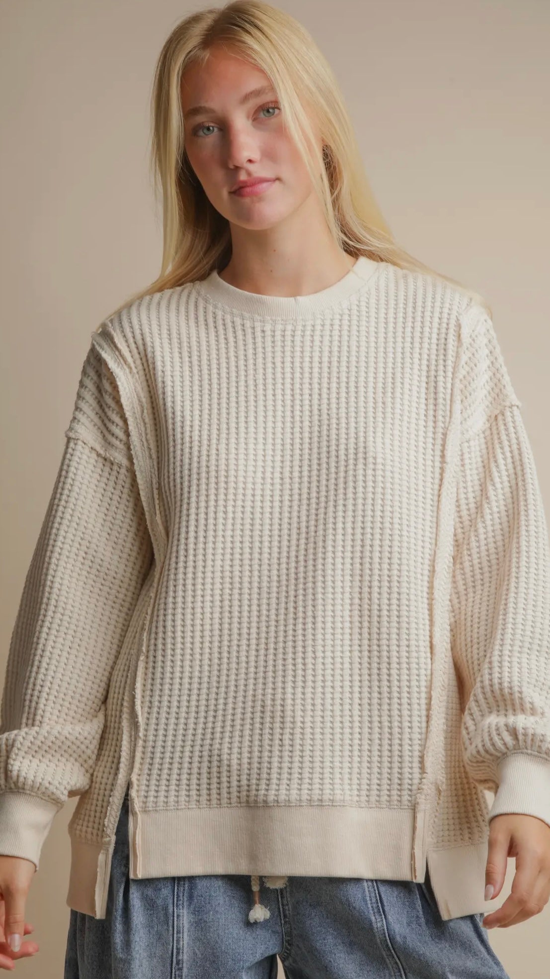 Sweet Cream Waffle Knit Pullover
