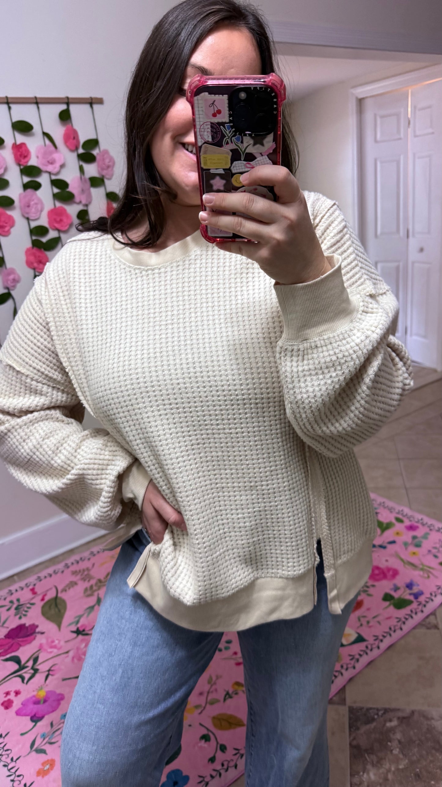 Sweet Cream Waffle Knit Pullover