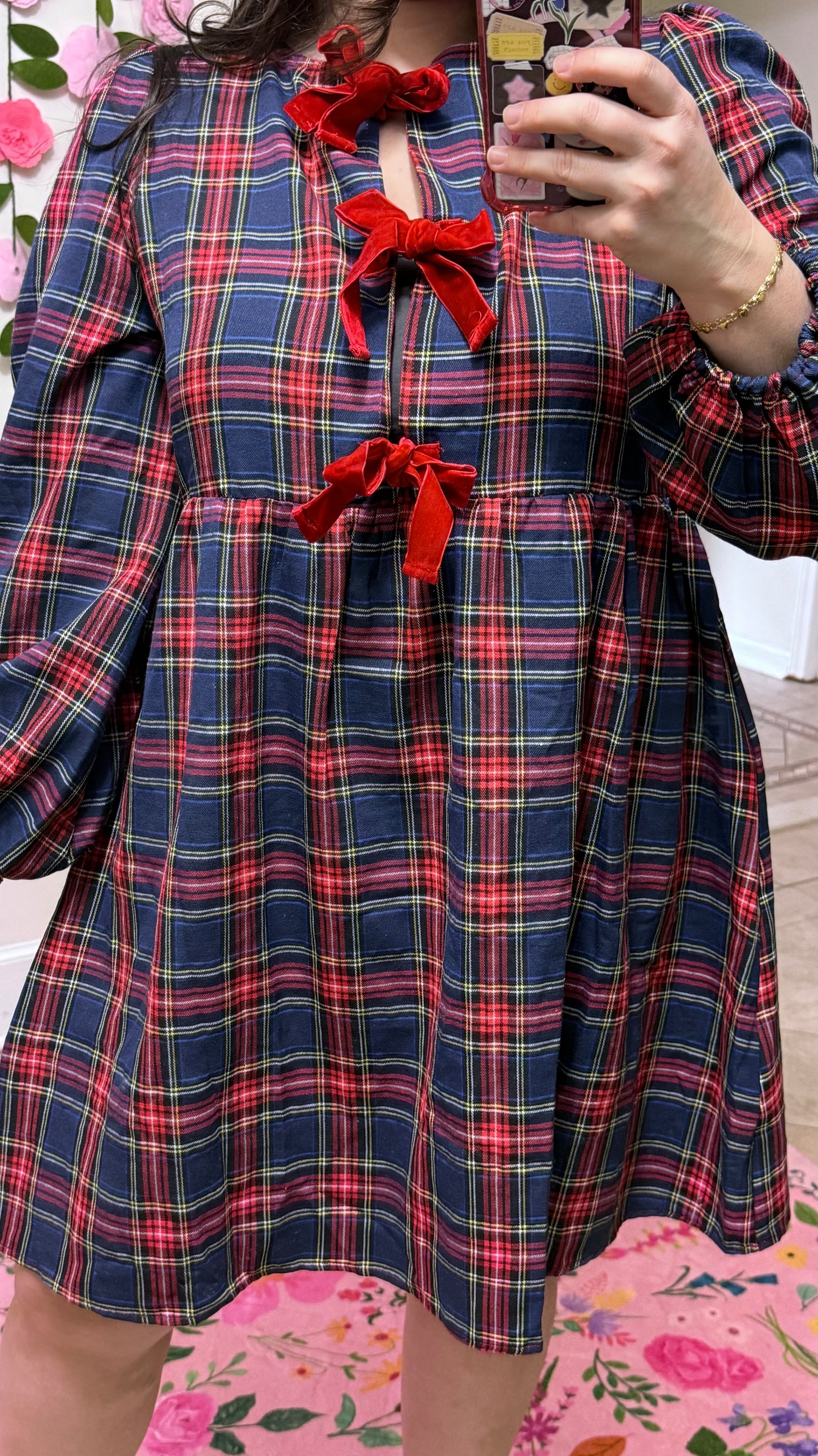 Merry Bow-Tied Plaid Dress