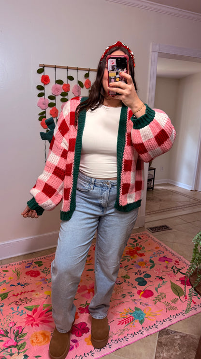 Merry & Bright Checkered Cardigan