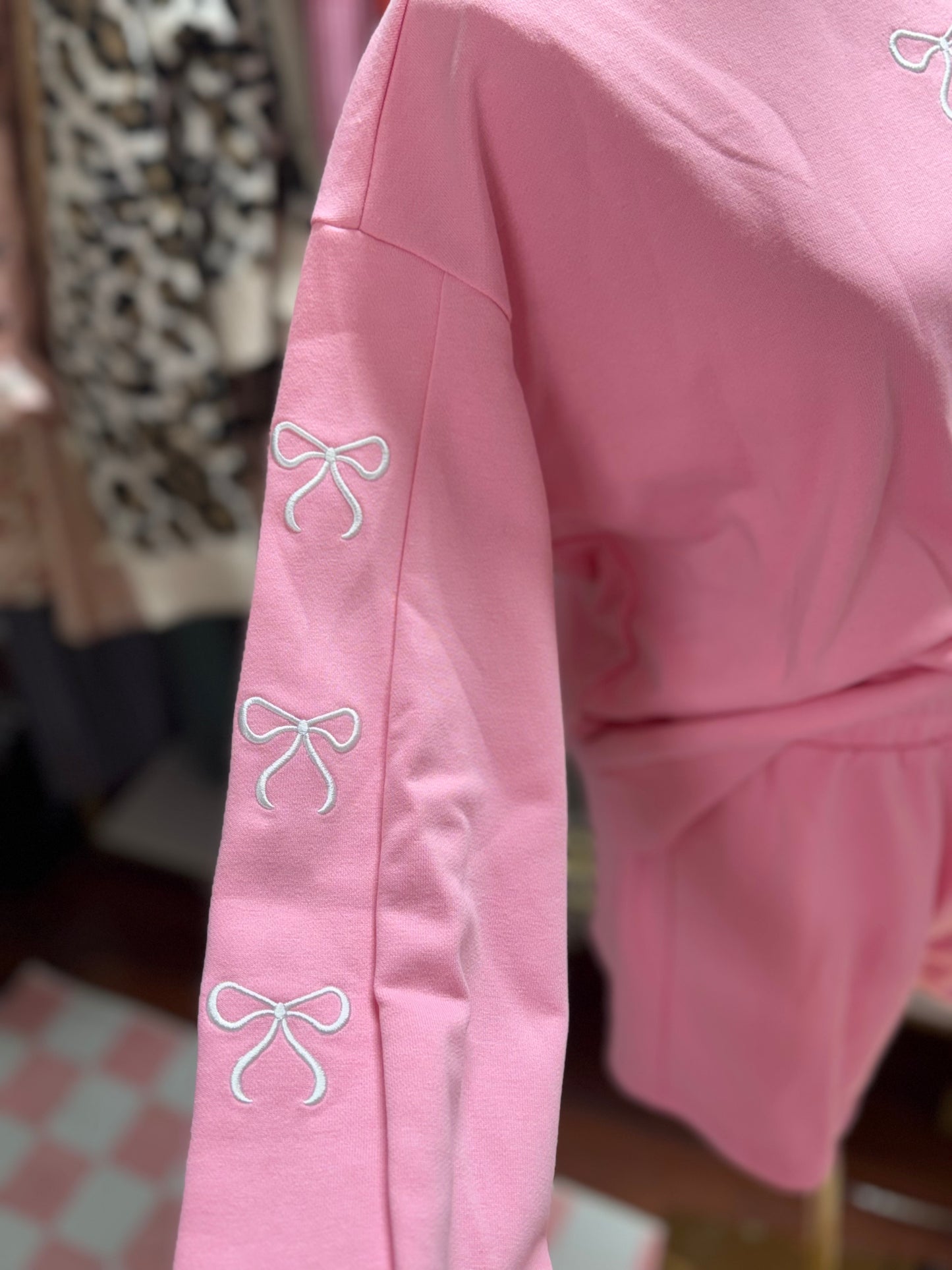 Bow Embroidered Pink Lounge Set | Hello HoneyPie Boutique