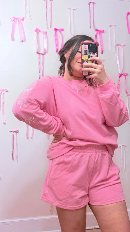 Bow Embroidered Pink Lounge Set | Hello HoneyPie Boutique