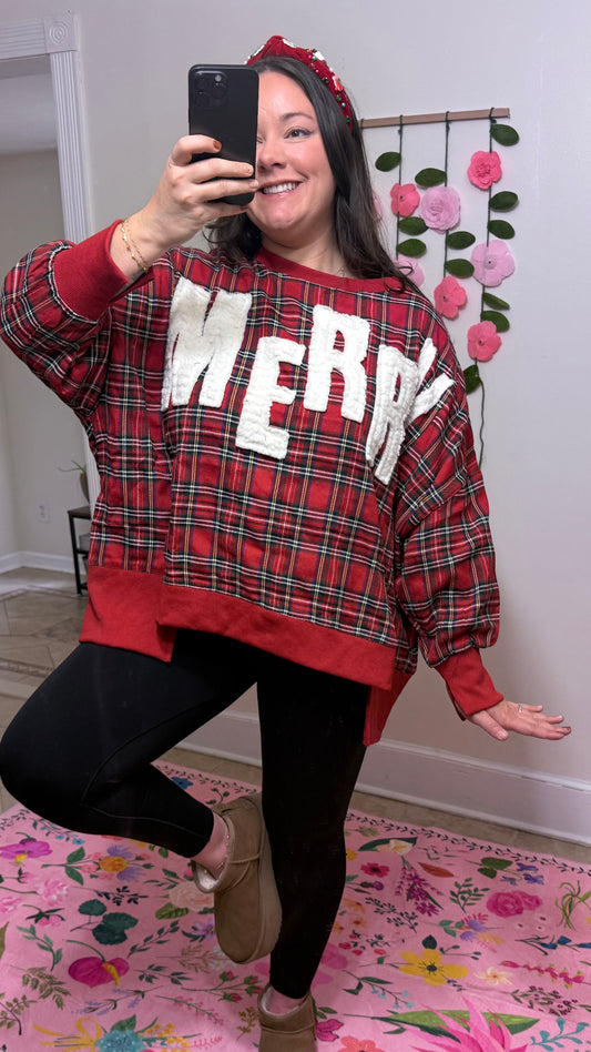 Merry & Bright Plaid Sweatshirt