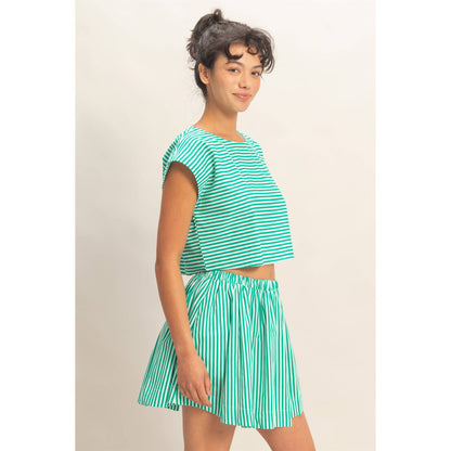 Striped Dolman Sleeve Top & Skirt Set