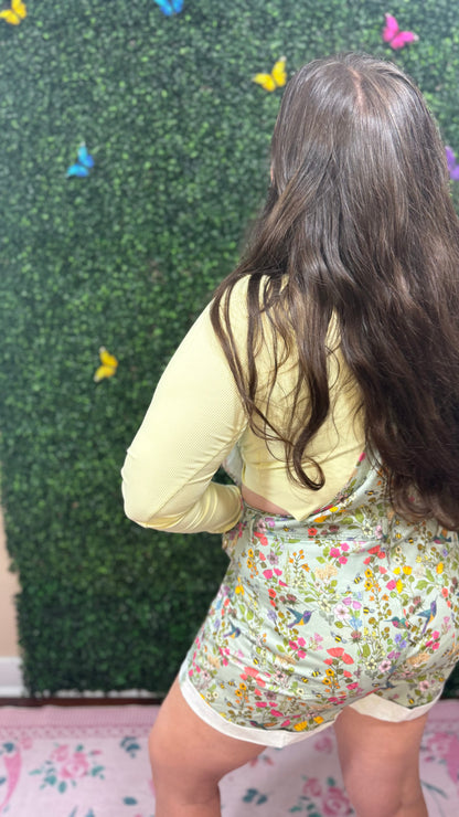 HUMMINGBIRD PRINT SHORTALLS