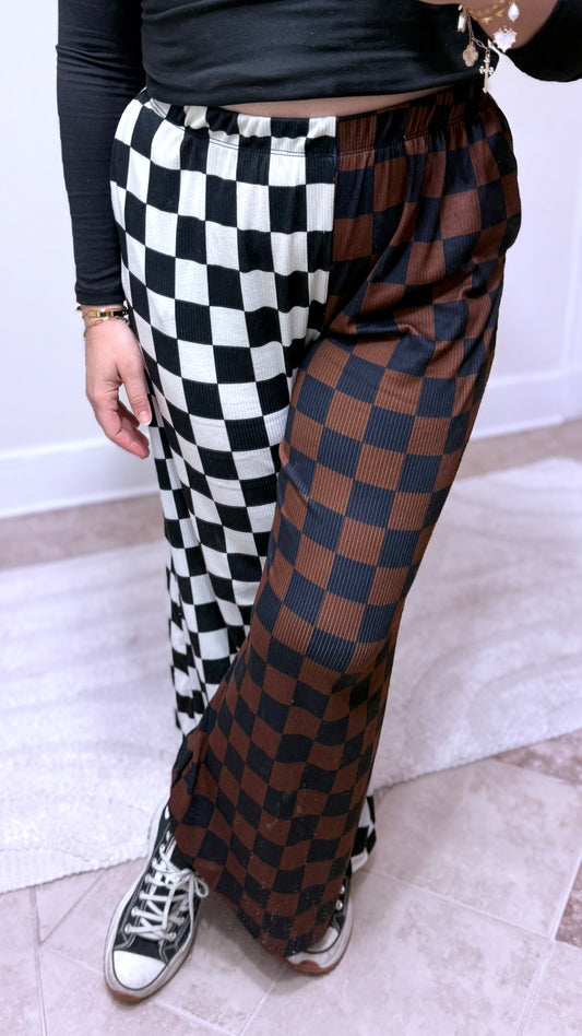 Split Decision Checkered Wide Leg Pants