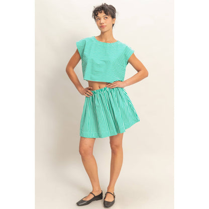 Striped Dolman Sleeve Top & Skirt Set