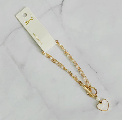 Layered Pearl Chain Heart Bracelet