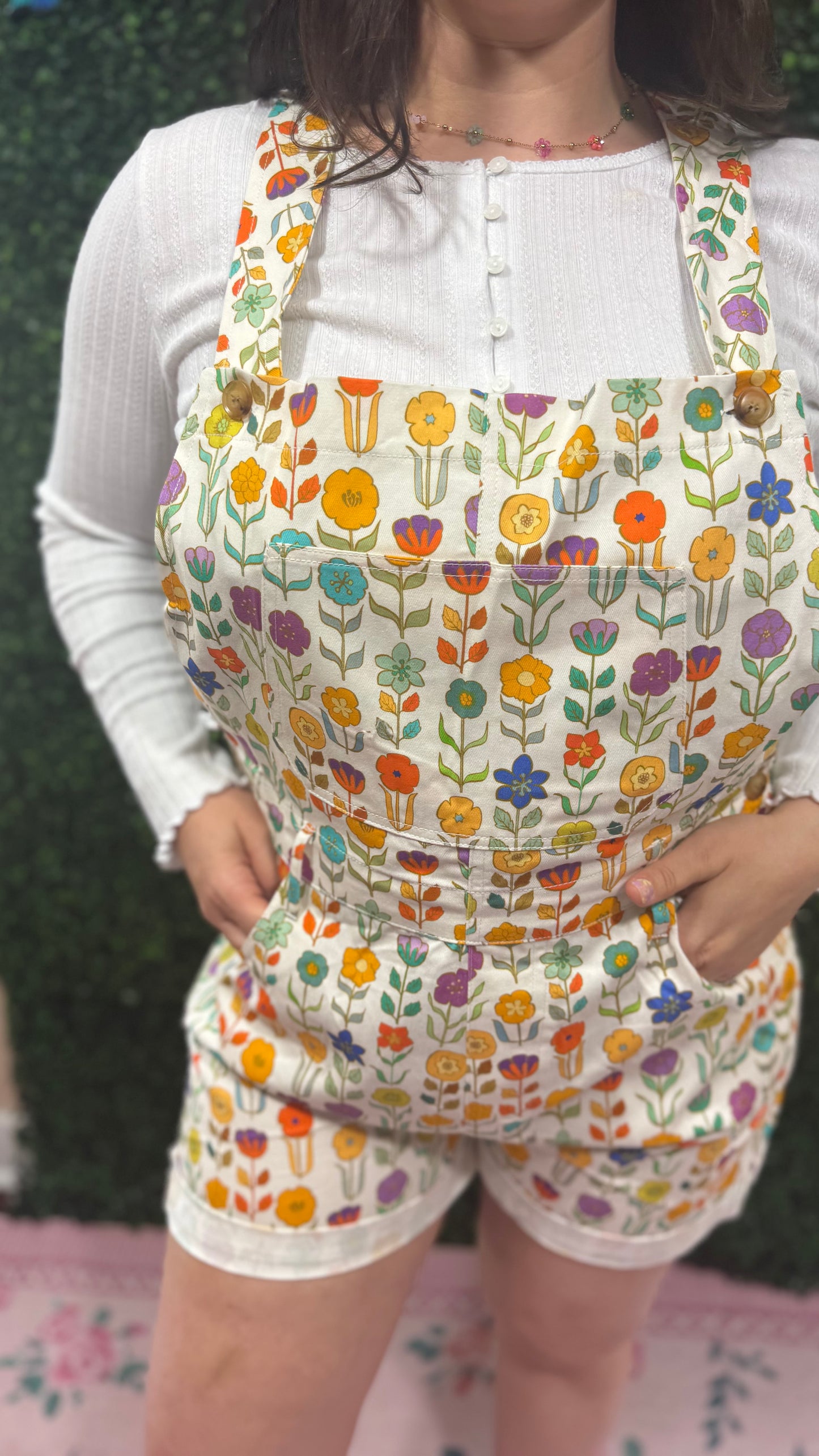 RETRO MOD FLORAL PRINT SHORTALLS