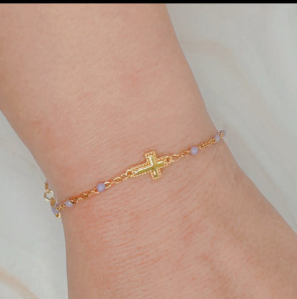 Dainty Color Dots Cross Bracelet