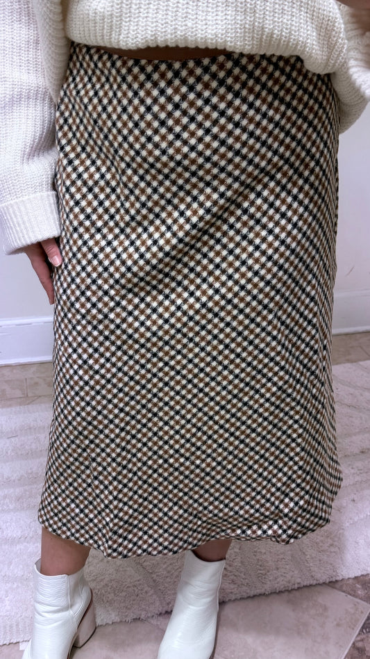 Cinnamon Houndstooth Midi Skirt