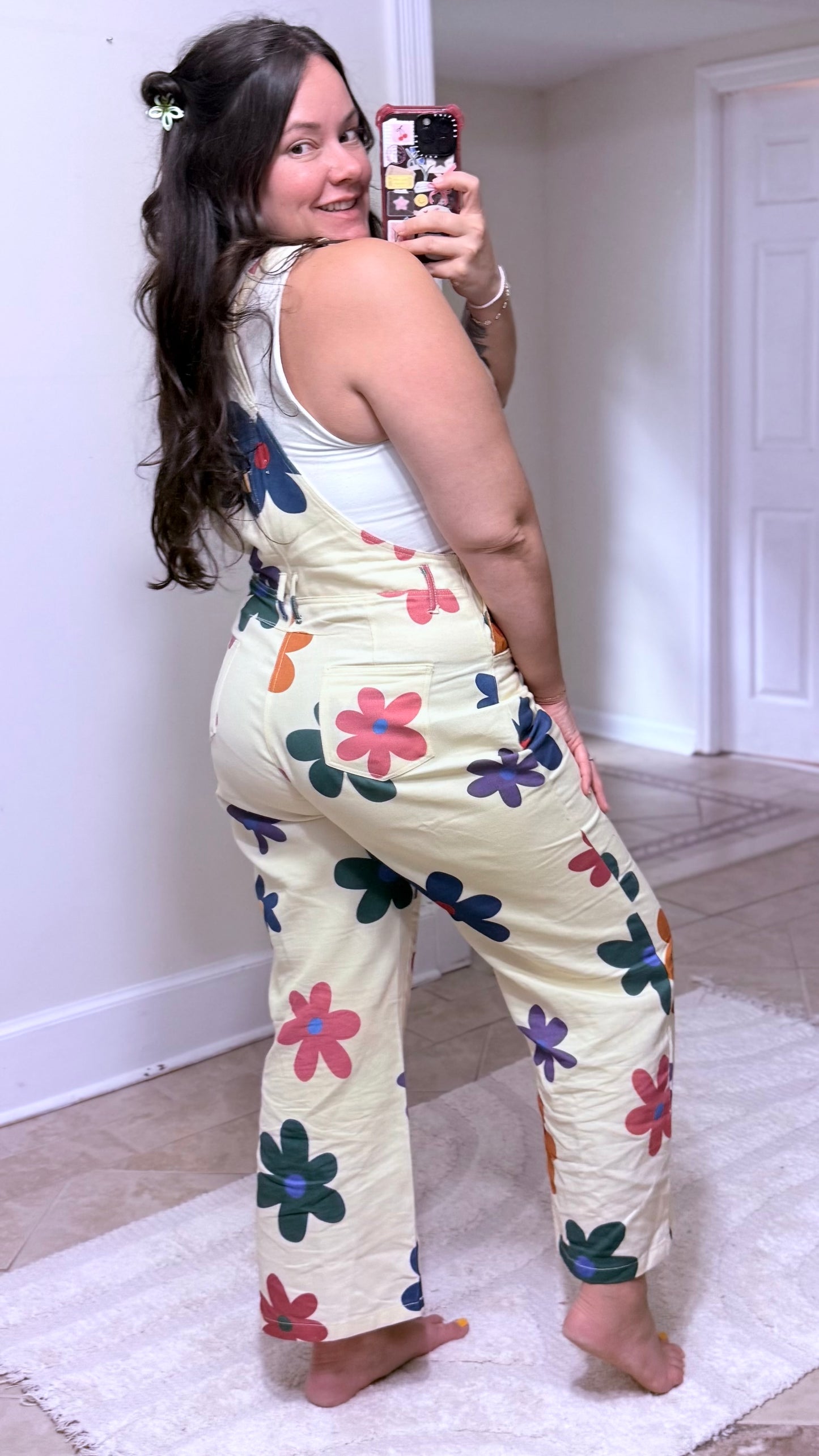 Colorful Daisy Print Overalls