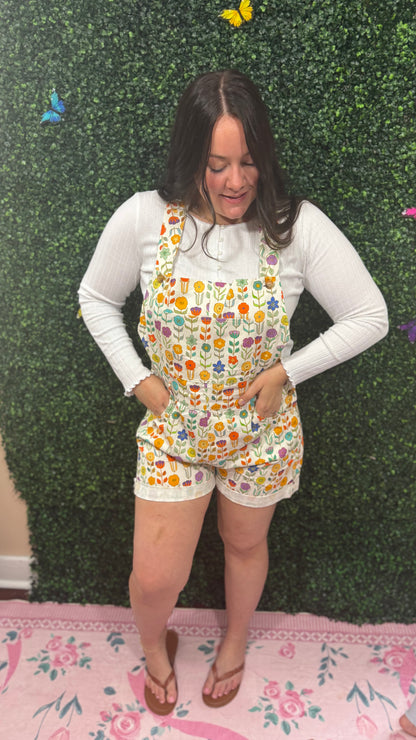 RETRO MOD FLORAL PRINT SHORTALLS