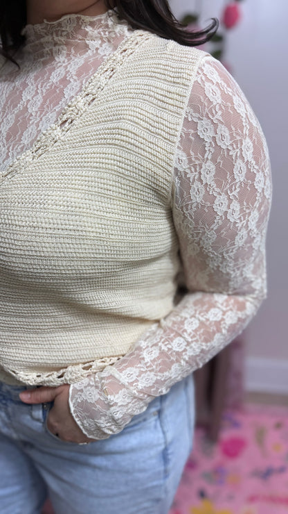 Sweetheart Lace Mock Neck Top