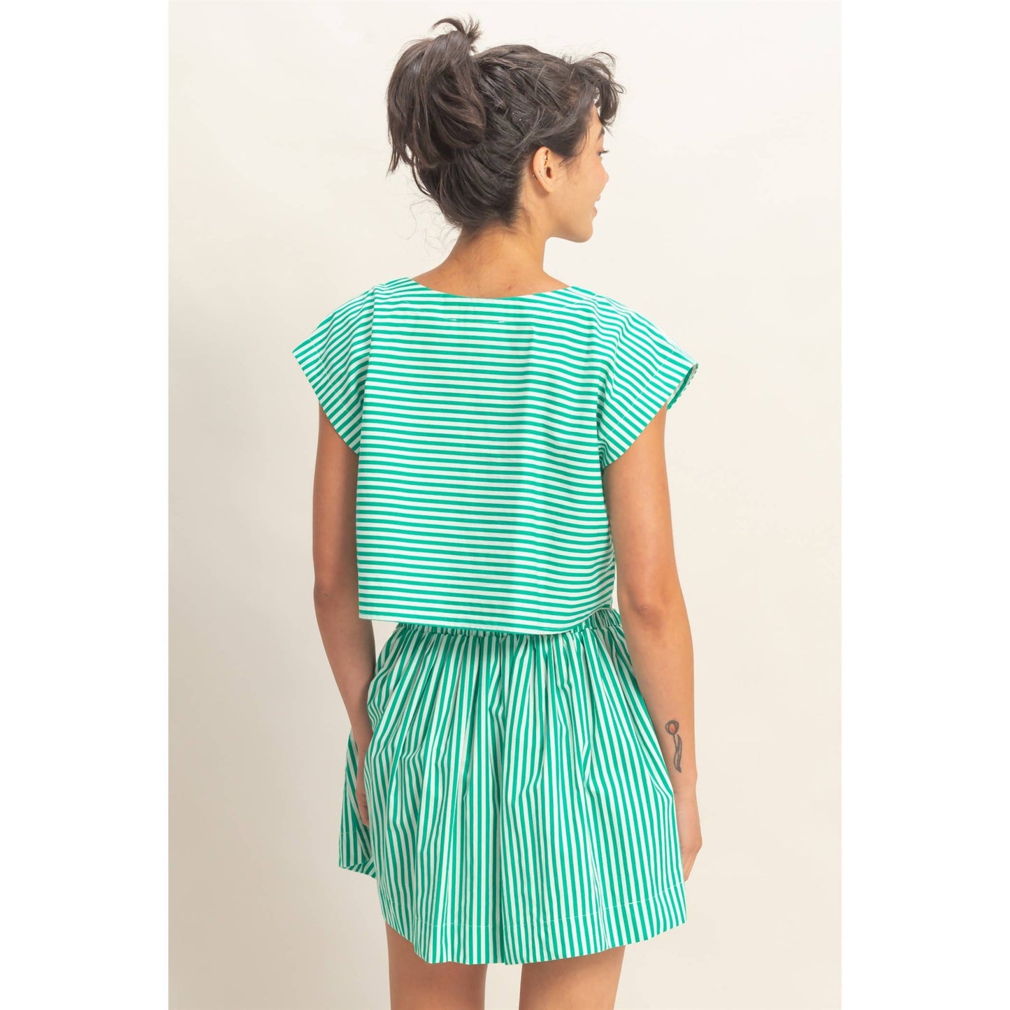 Striped Dolman Sleeve Top & Skirt Set