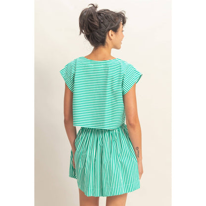Striped Dolman Sleeve Top & Skirt Set