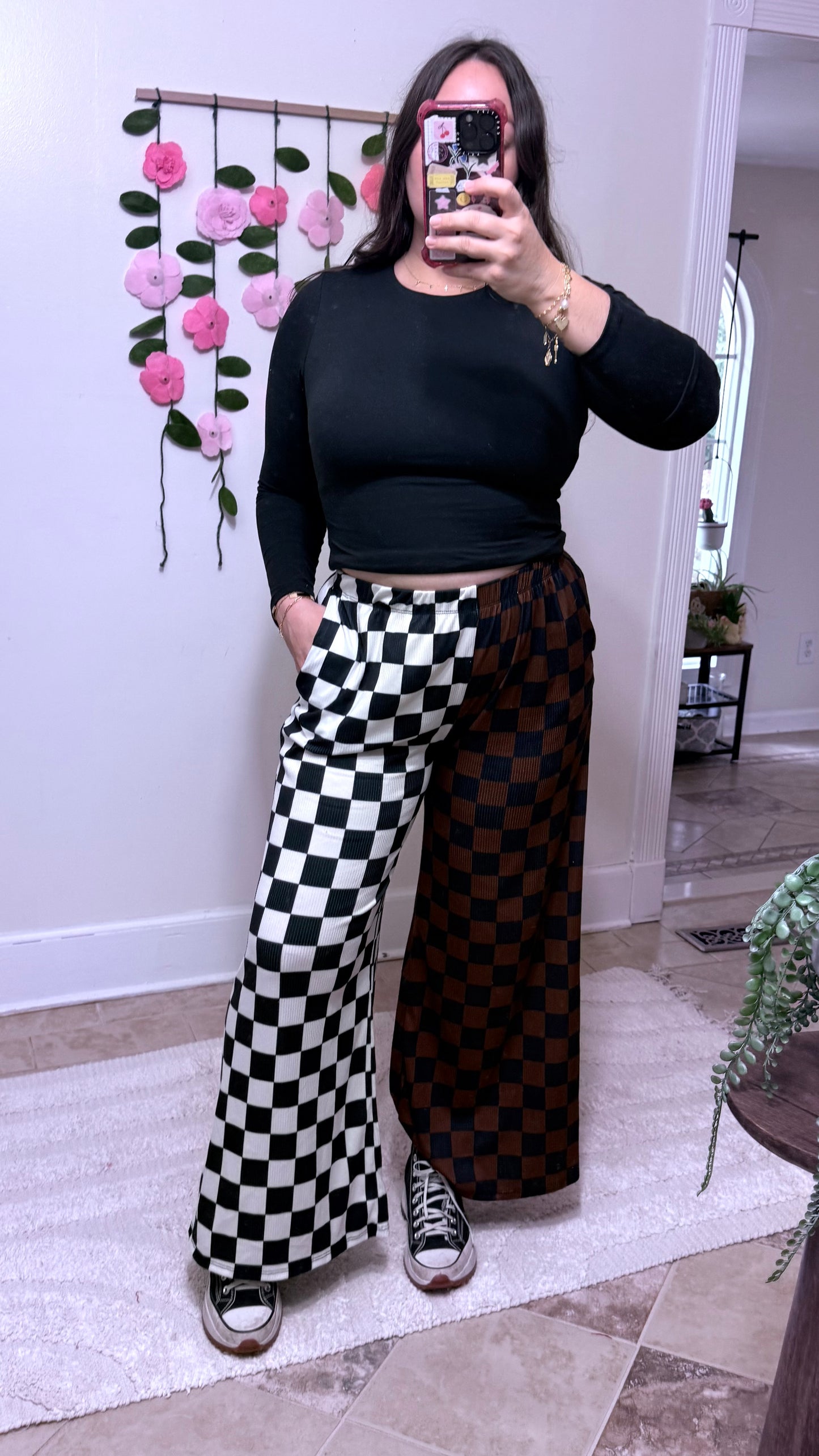 Split Decision Checkered Wide Leg Pants