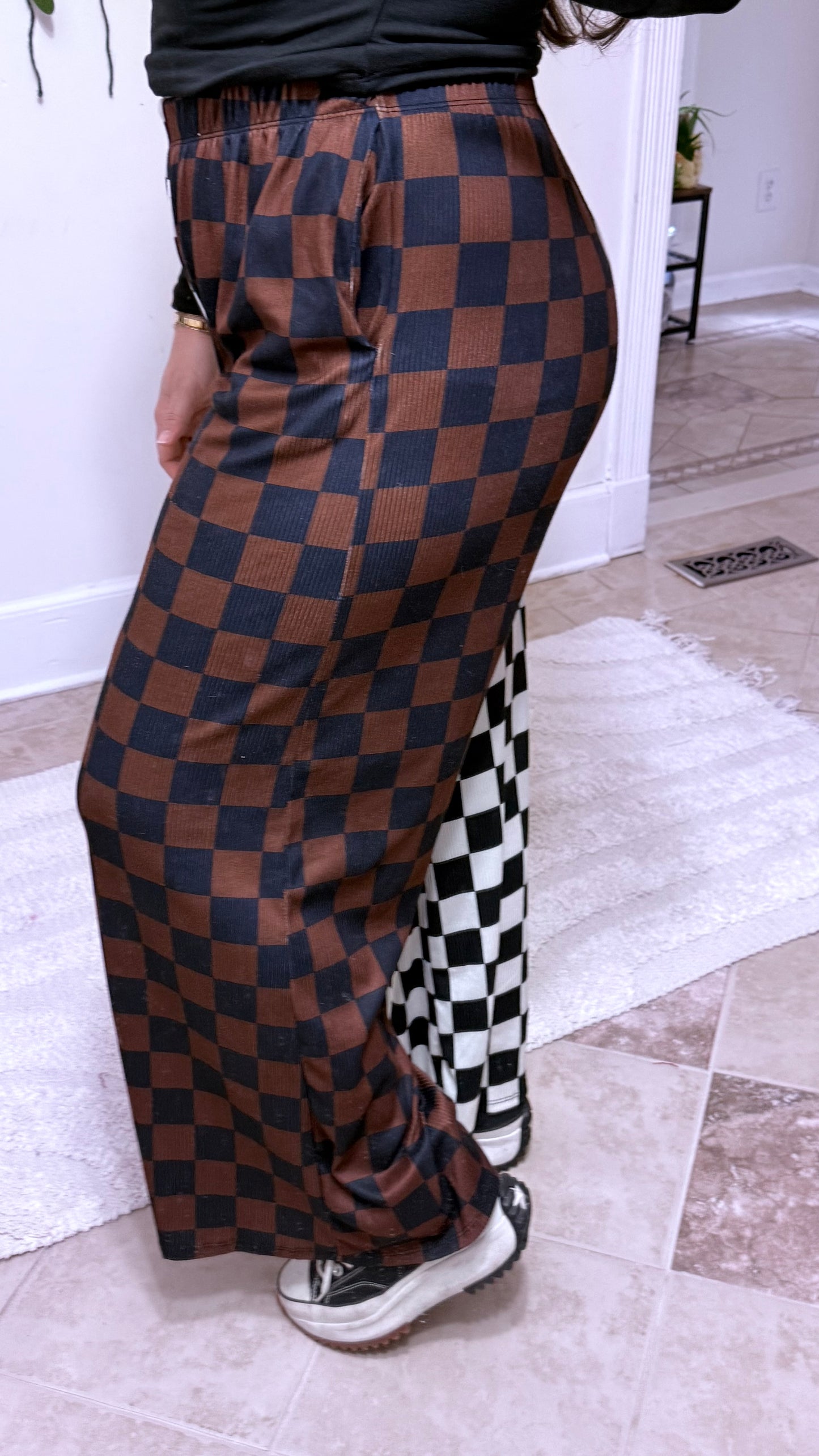 Split Decision Checkered Wide Leg Pants