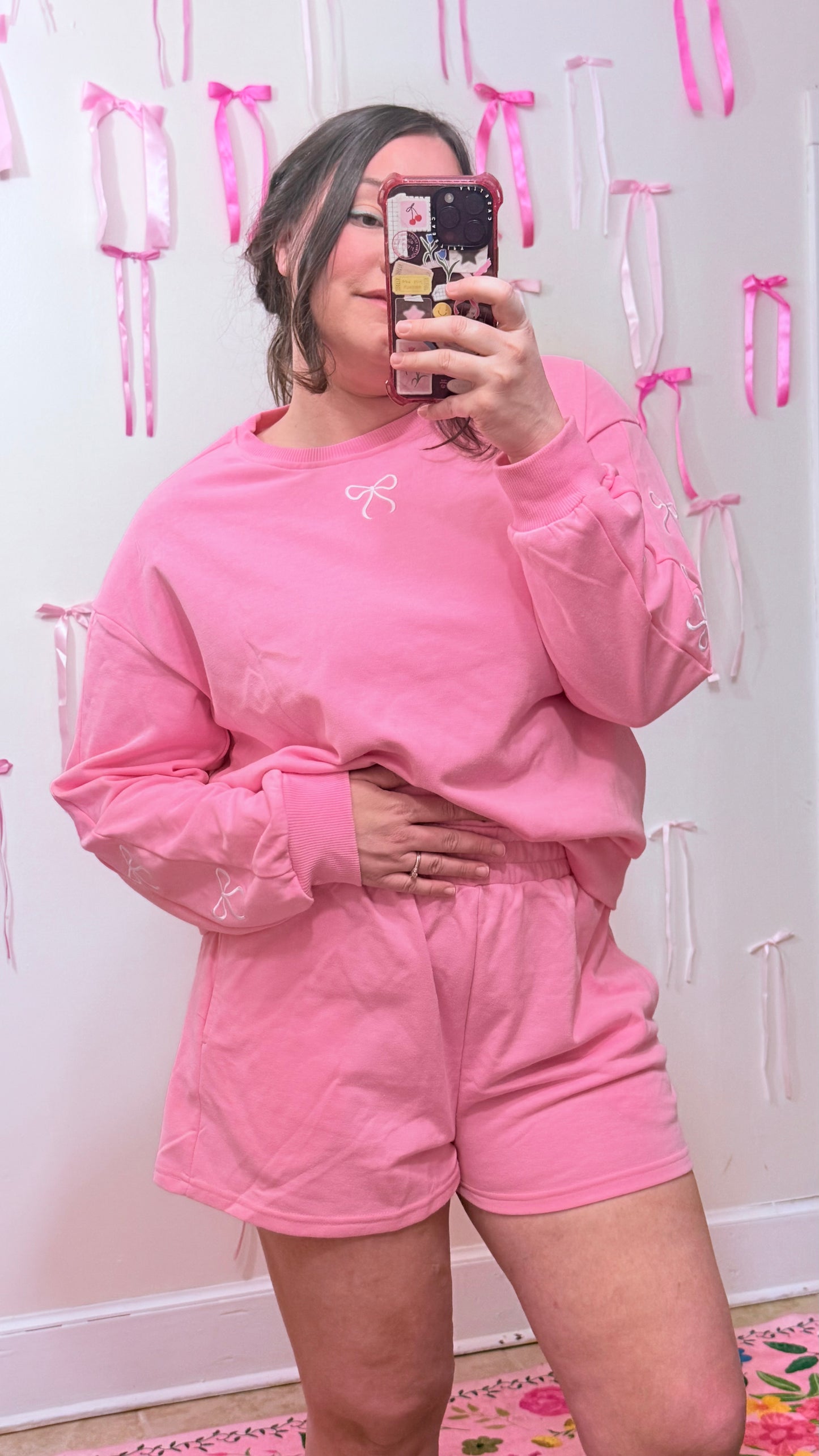 Bow Embroidered Pink Lounge Set | Hello HoneyPie Boutique