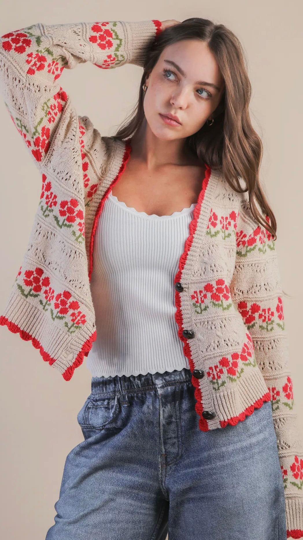 Red Floral Cardi