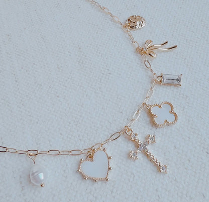 Cross Clover Charm Bracelet – Gold Plated Romantic Multi-Charm Jewelry