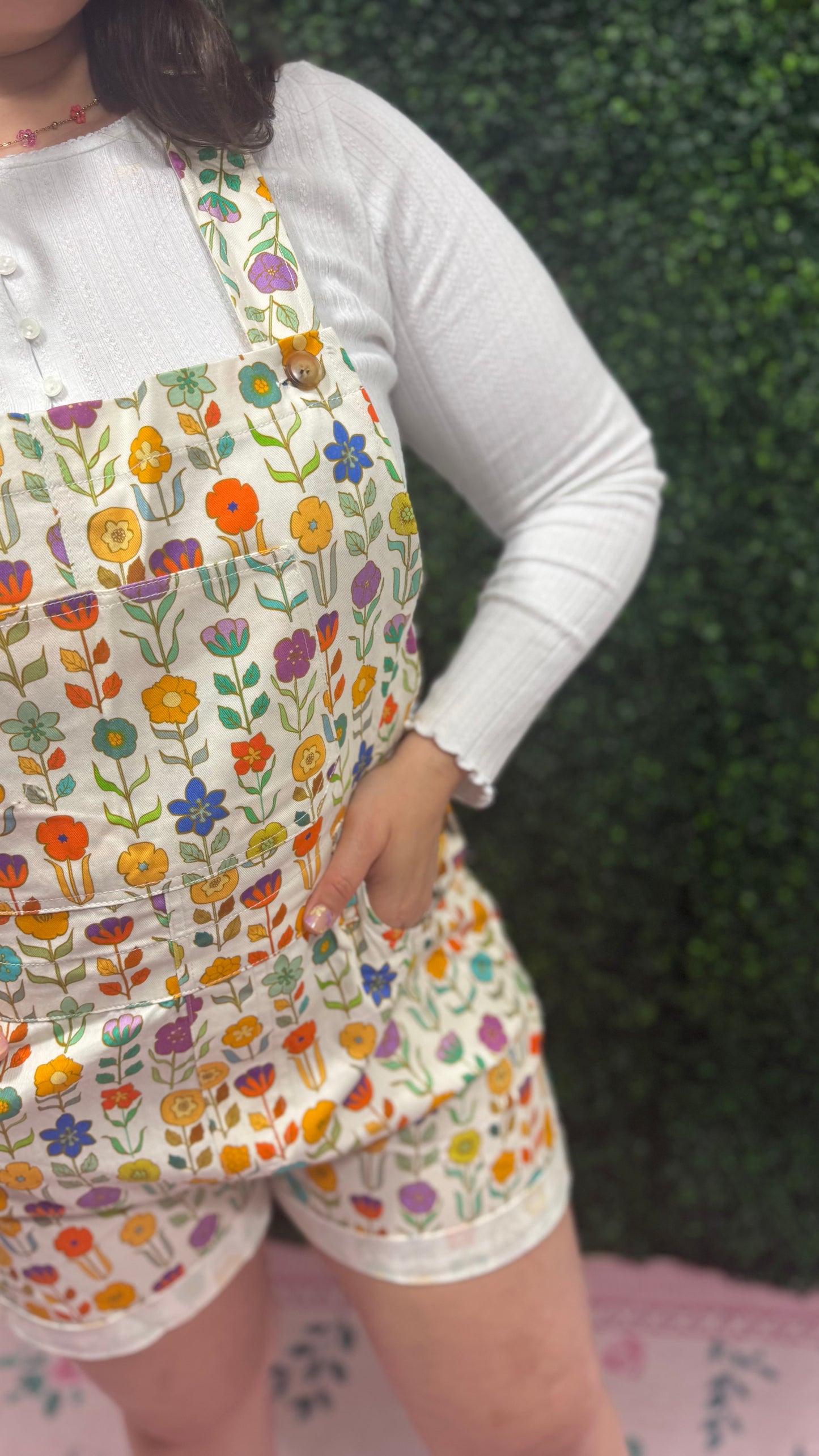 RETRO MOD FLORAL PRINT SHORTALLS