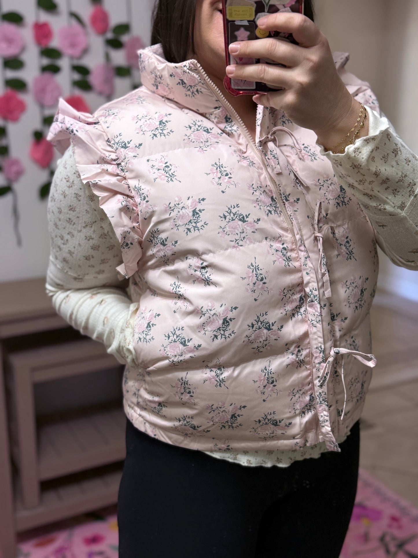 Frosted Blossom Puffer Vest