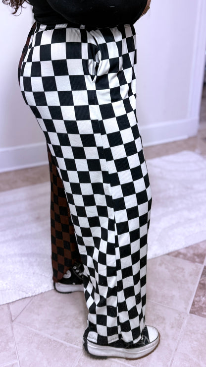 Split Decision Checkered Wide Leg Pants