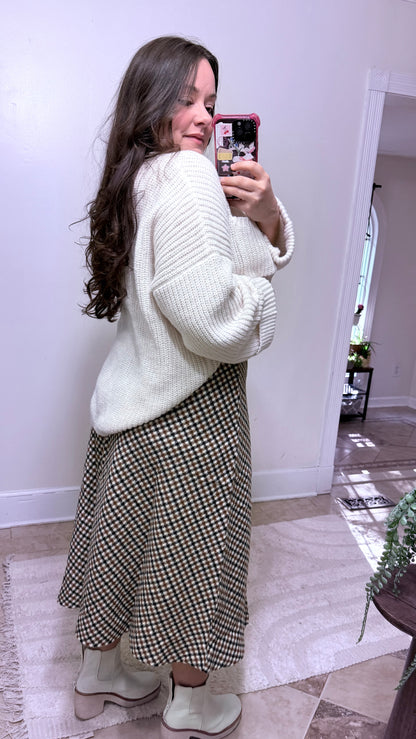 Cinnamon Houndstooth Midi Skirt