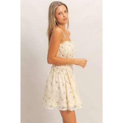 Shirred Floral Button-Front Mini
