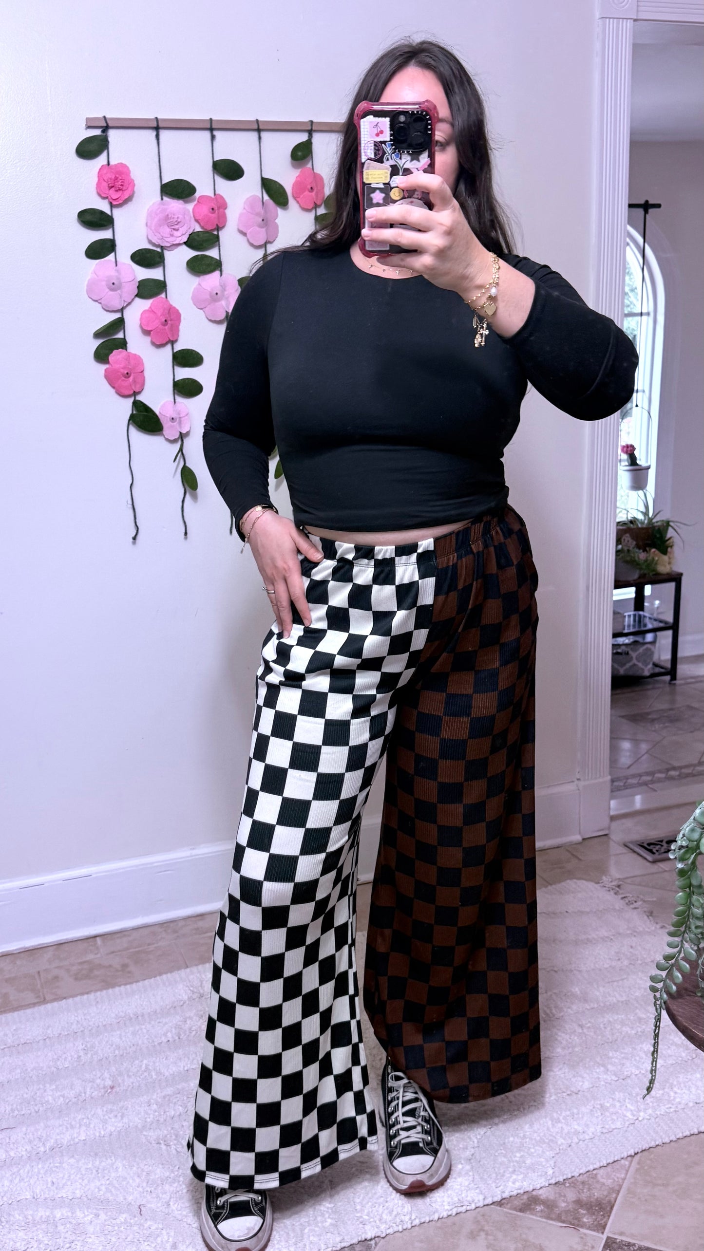 Split Decision Checkered Wide Leg Pants