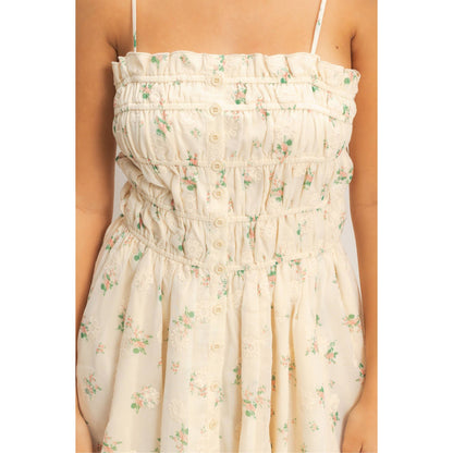 Shirred Floral Button-Front Mini