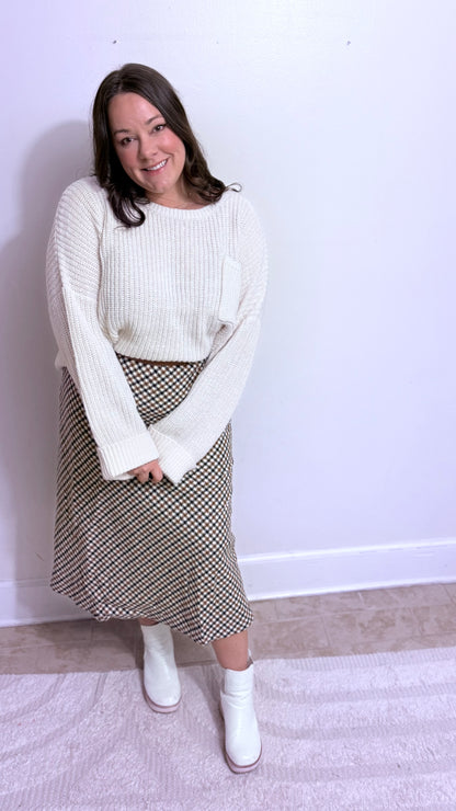 Cinnamon Houndstooth Midi Skirt