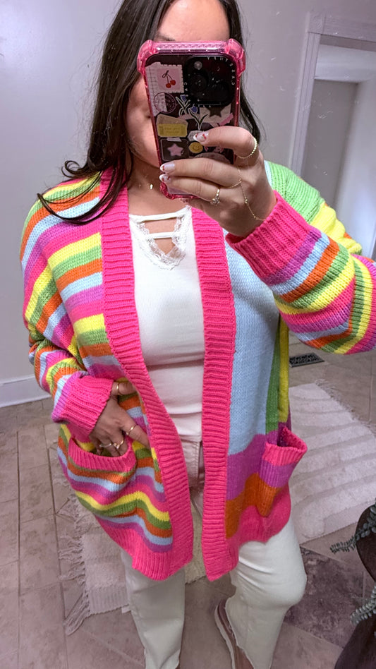 Color Pop Rainbow Stripe Cardigan