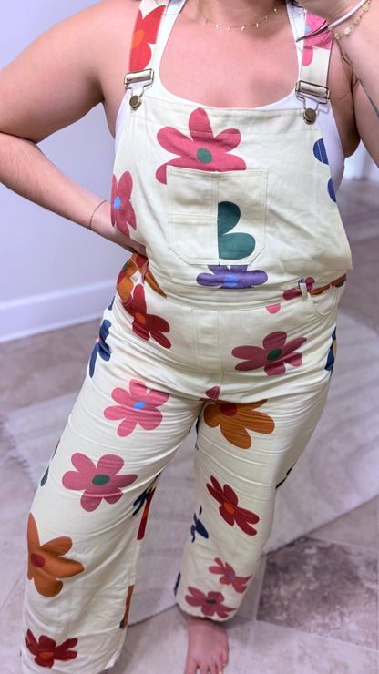 Colorful Daisy Print Overalls