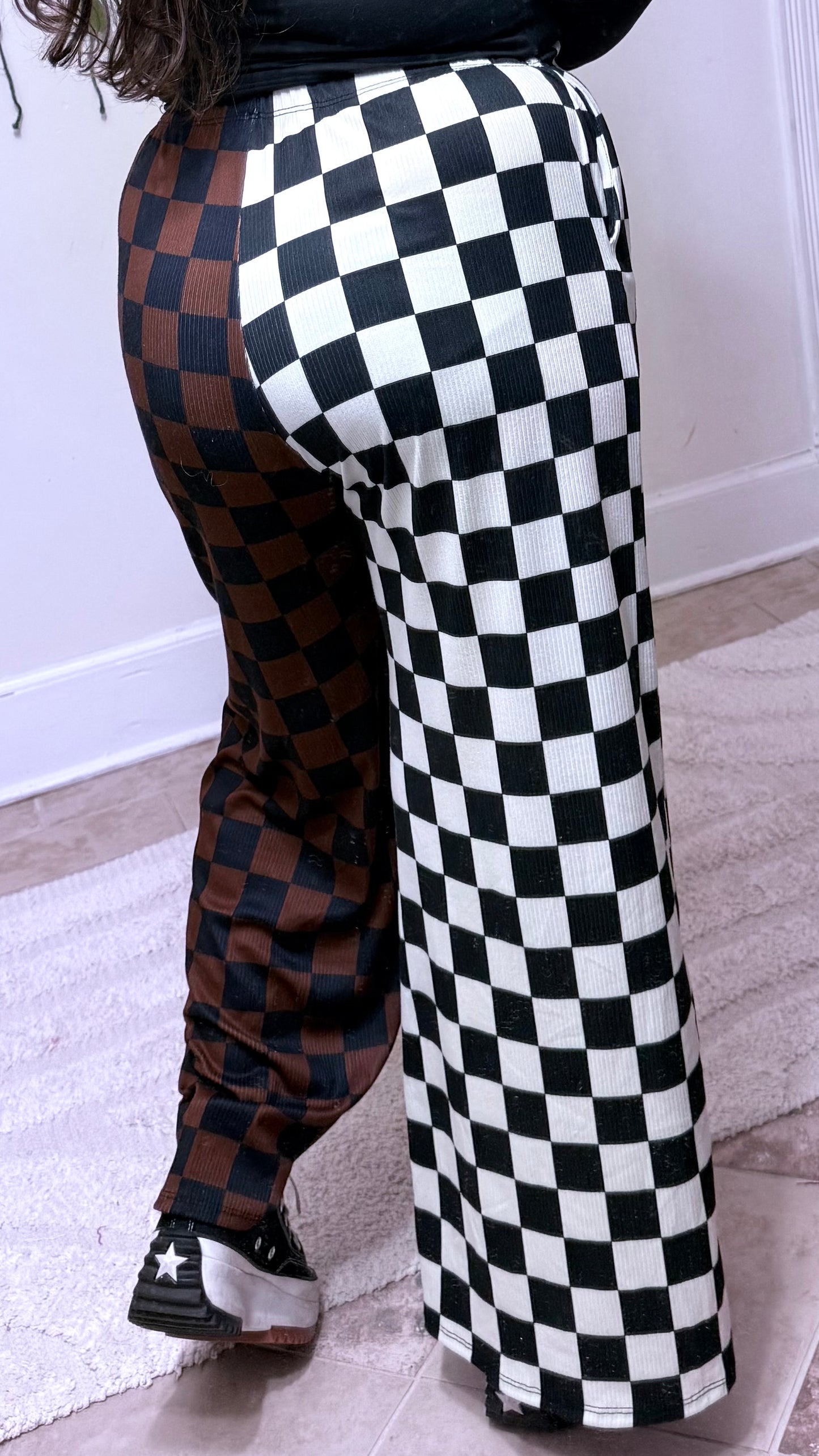Split Decision Checkered Wide Leg Pants