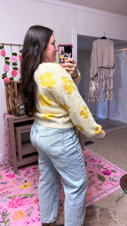 Sunny Bloom Fuzzy Floral Cardigan