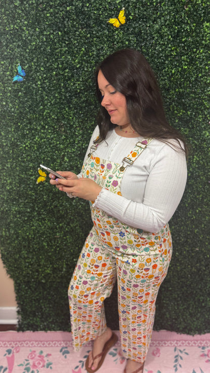 RETRO FLORAL PRINT OVERALLS