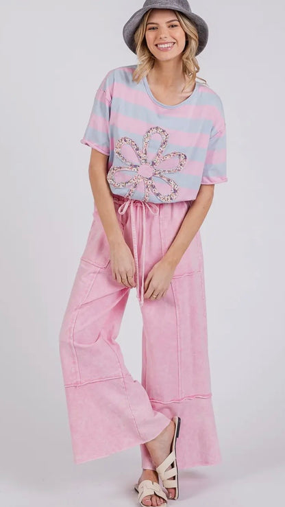 SAGE + FIG Mineral Washed Terry Wide Leg Pants