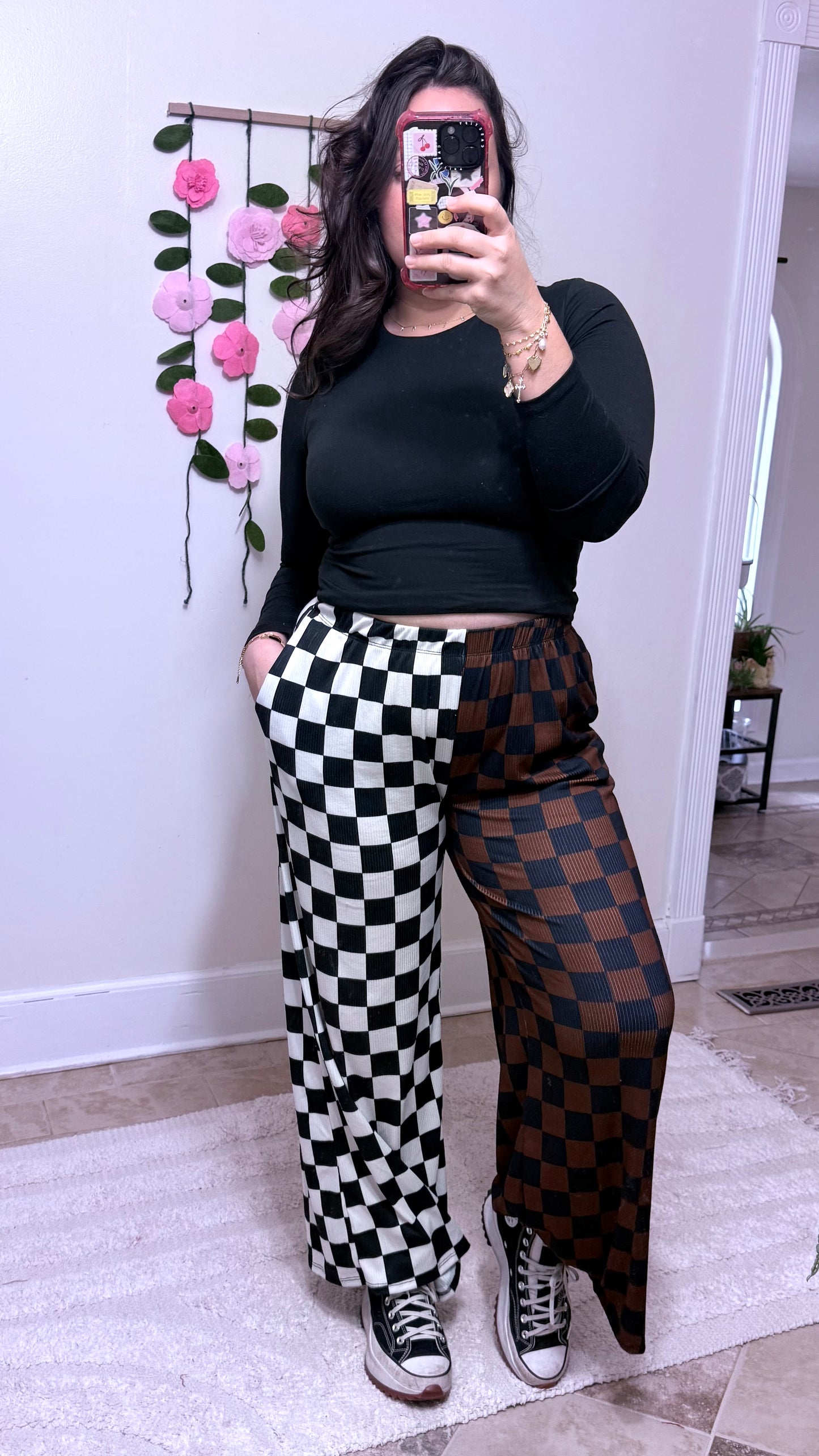 Split Decision Checkered Wide Leg Pants