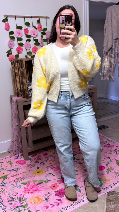 Sunny Bloom Fuzzy Floral Cardigan