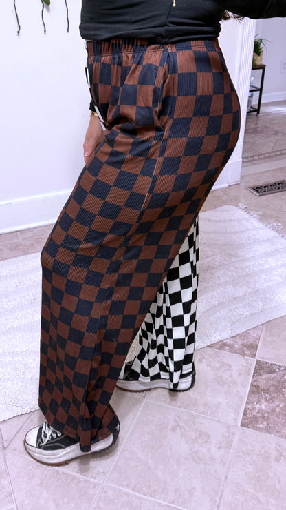 Split Decision Checkered Wide Leg Pants