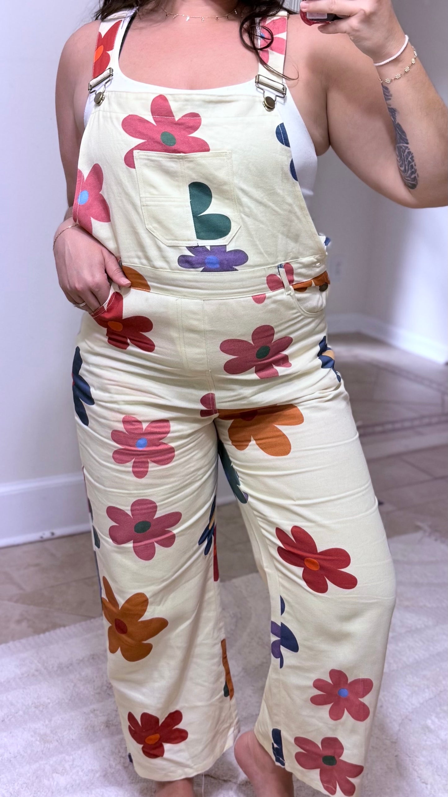 Colorful Daisy Print Overalls